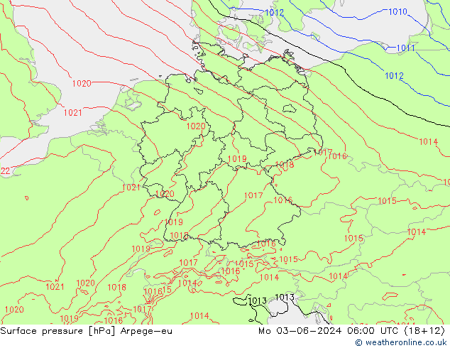 Surface pressure Arpege-eu Mo 03.06.2024 06 UTC