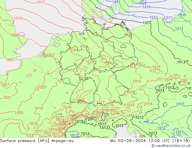 Surface pressure Arpege-eu Mo 03.06.2024 12 UTC