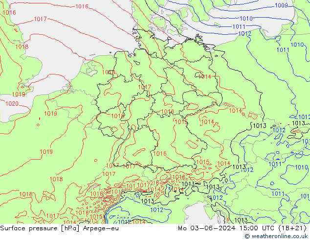 Surface pressure Arpege-eu Mo 03.06.2024 15 UTC