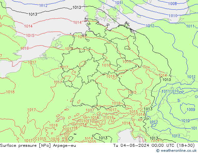 Atmosférický tlak Arpege-eu Út 04.06.2024 00 UTC