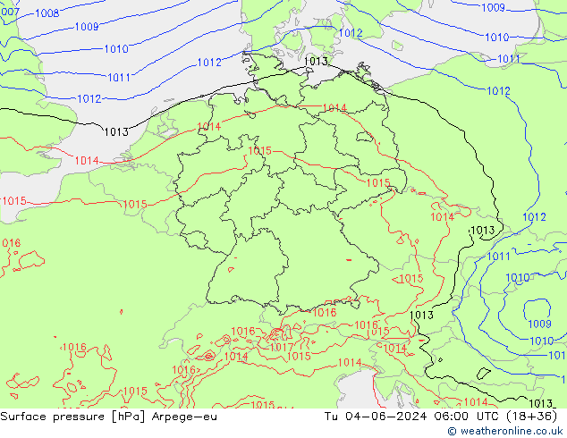 Surface pressure Arpege-eu Tu 04.06.2024 06 UTC