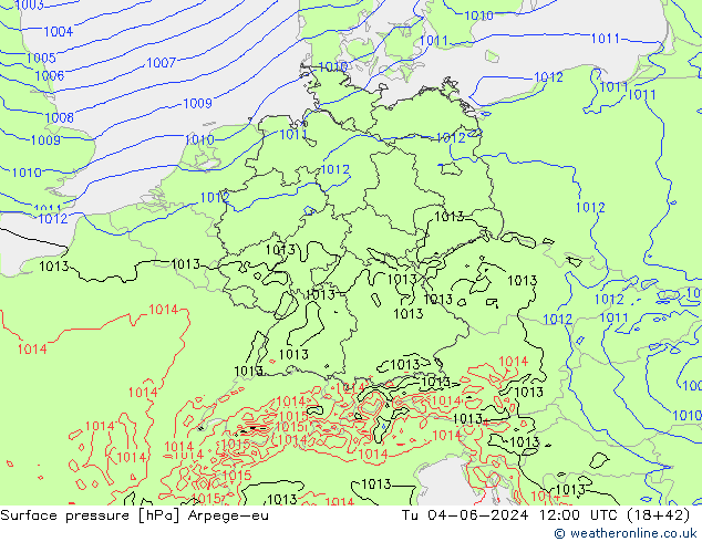 Bodendruck Arpege-eu Di 04.06.2024 12 UTC