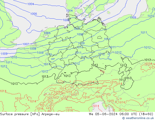 Surface pressure Arpege-eu We 05.06.2024 06 UTC