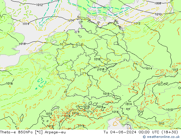 Theta-e 850hPa Arpege-eu mar 04.06.2024 00 UTC