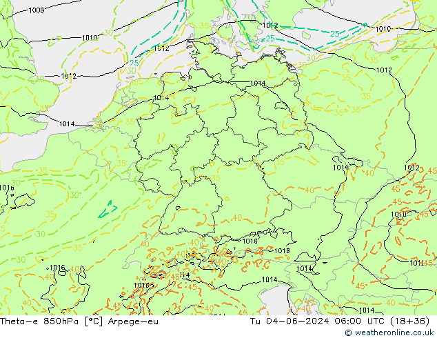 Theta-e 850hPa Arpege-eu mar 04.06.2024 06 UTC