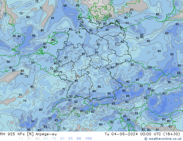 Humedad rel. 925hPa Arpege-eu mar 04.06.2024 00 UTC