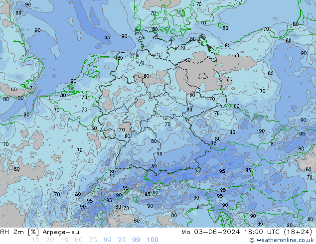 RH 2m Arpege-eu Mo 03.06.2024 18 UTC