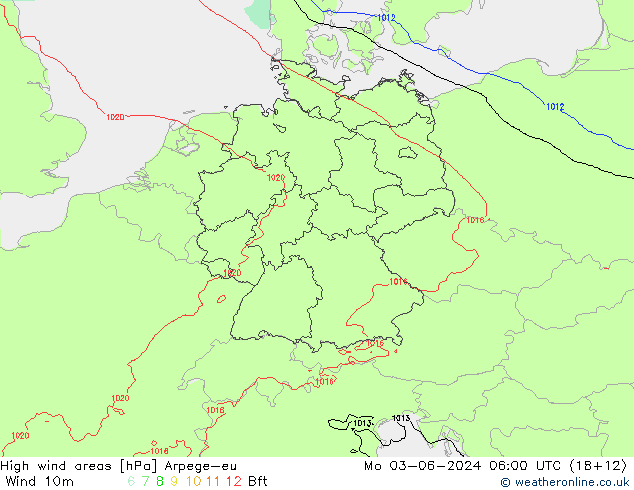 High wind areas Arpege-eu Mo 03.06.2024 06 UTC