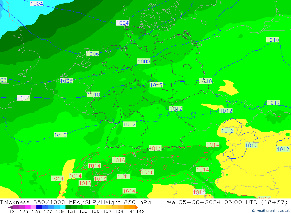 Thck 850-1000 hPa Arpege-eu We 05.06.2024 03 UTC