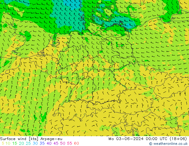 Wind 10 m Arpege-eu ma 03.06.2024 00 UTC