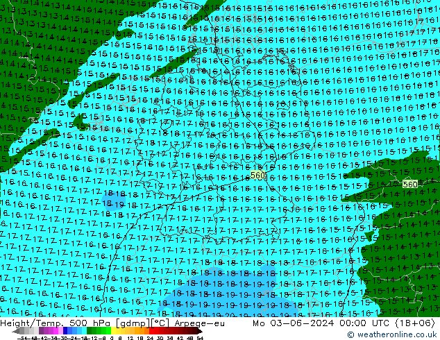 Yükseklik/Sıc. 500 hPa Arpege-eu Pzt 03.06.2024 00 UTC