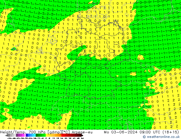 Height/Temp. 700 гПа Arpege-eu пн 03.06.2024 09 UTC