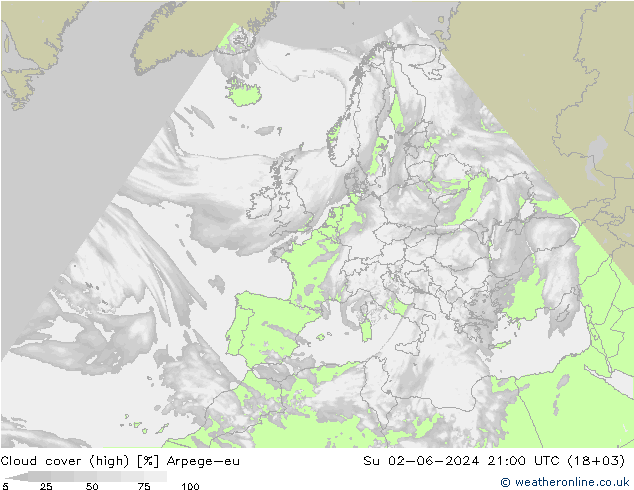 Bulutlar (yüksek) Arpege-eu Paz 02.06.2024 21 UTC