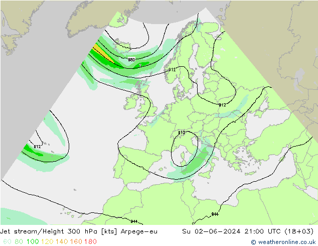 Jet stream/Height 300 hPa Arpege-eu Su 02.06.2024 21 UTC
