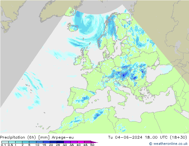 Precipitazione (6h) Arpege-eu mar 04.06.2024 00 UTC