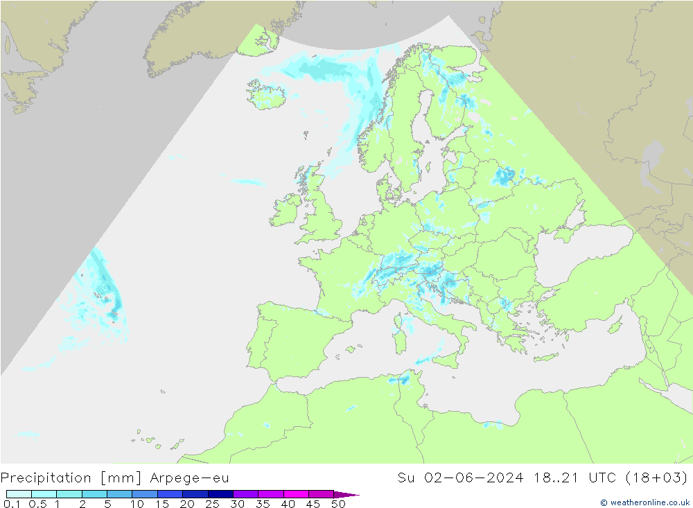 Niederschlag Arpege-eu So 02.06.2024 21 UTC