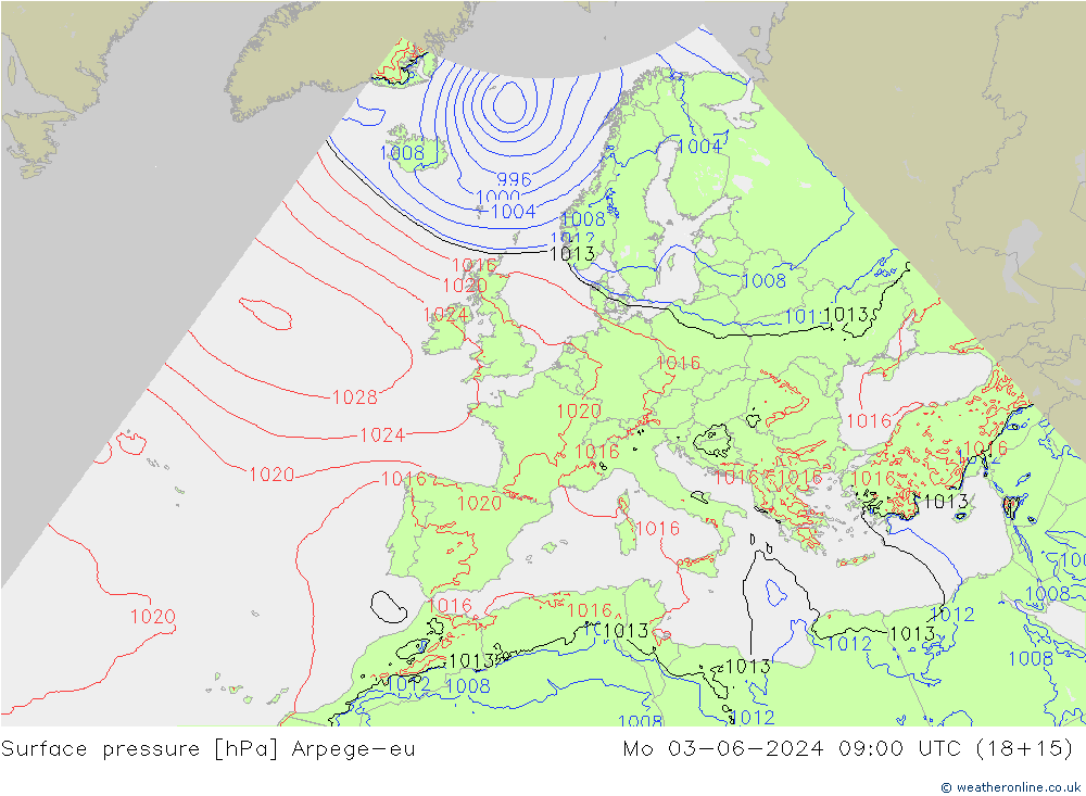 pressão do solo Arpege-eu Seg 03.06.2024 09 UTC