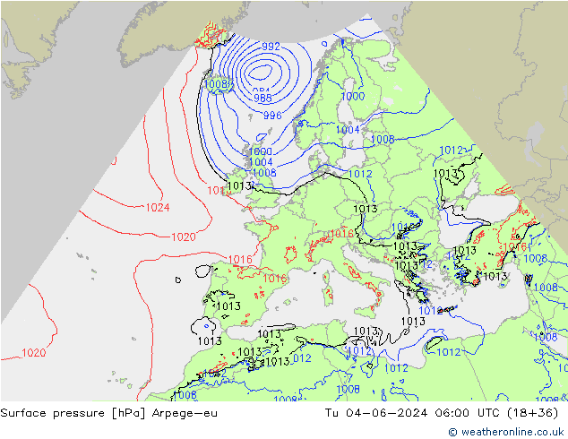 Presión superficial Arpege-eu mar 04.06.2024 06 UTC