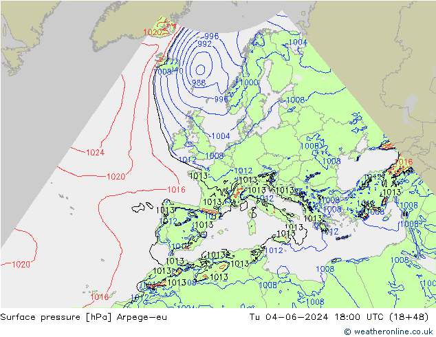 pressão do solo Arpege-eu Ter 04.06.2024 18 UTC