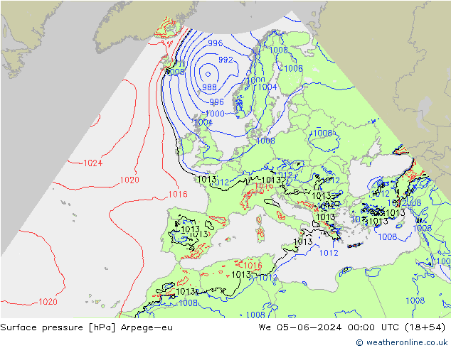 Atmosférický tlak Arpege-eu St 05.06.2024 00 UTC