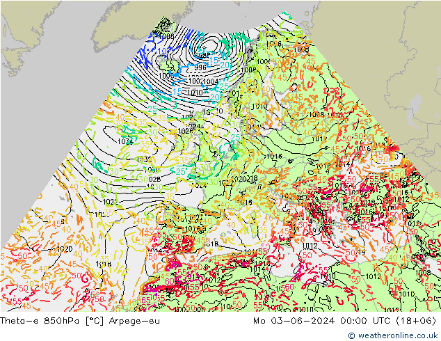Theta-e 850гПа Arpege-eu пн 03.06.2024 00 UTC