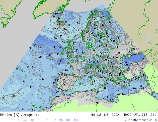 RH 2m Arpege-eu pon. 03.06.2024 15 UTC