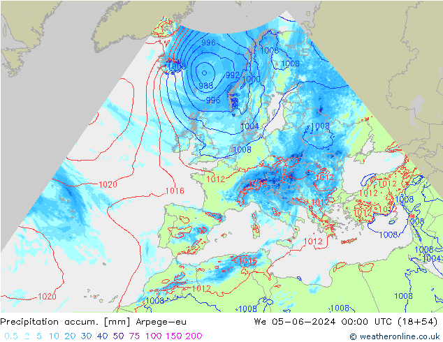 Precipitation accum. Arpege-eu  05.06.2024 00 UTC