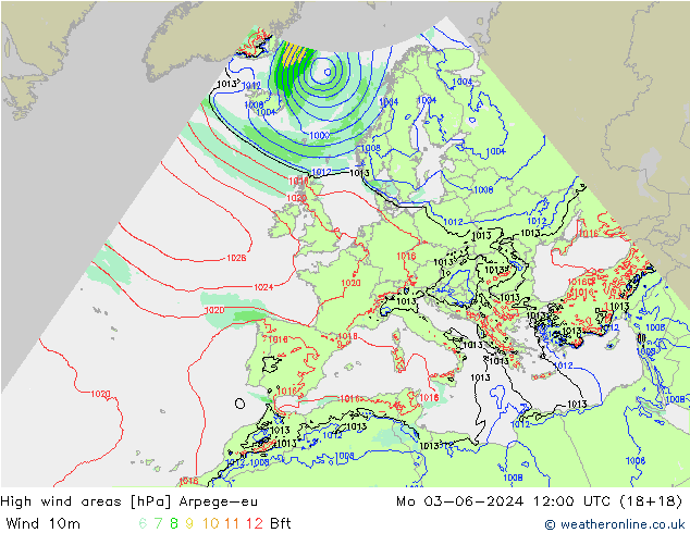 Windvelden Arpege-eu ma 03.06.2024 12 UTC