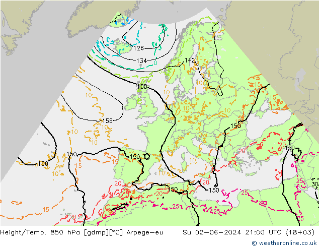 Geop./Temp. 850 hPa Arpege-eu dom 02.06.2024 21 UTC