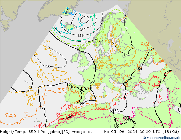 Yükseklik/Sıc. 850 hPa Arpege-eu Pzt 03.06.2024 00 UTC