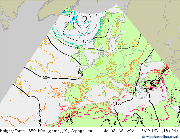 Hoogte/Temp. 850 hPa Arpege-eu ma 03.06.2024 18 UTC