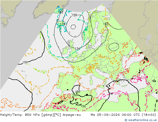 Geop./Temp. 850 hPa Arpege-eu mié 05.06.2024 06 UTC