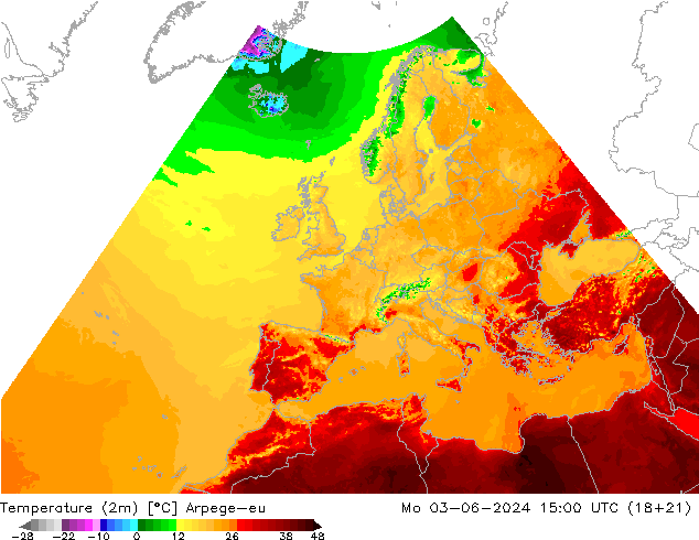 карта температуры Arpege-eu пн 03.06.2024 15 UTC