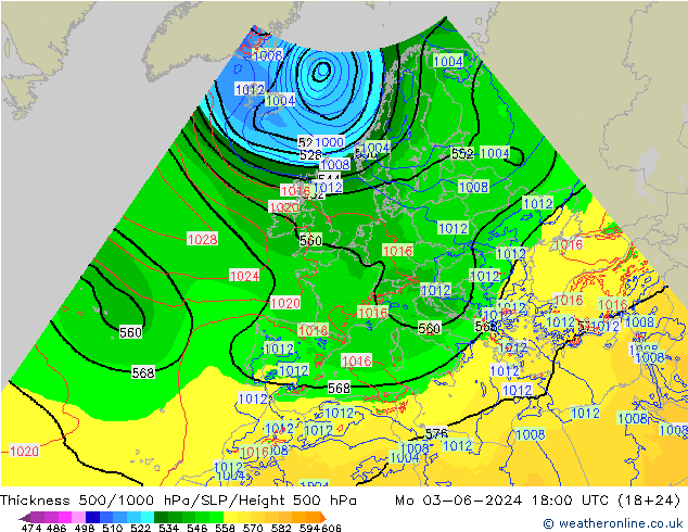 Dikte 500-1000hPa Arpege-eu ma 03.06.2024 18 UTC