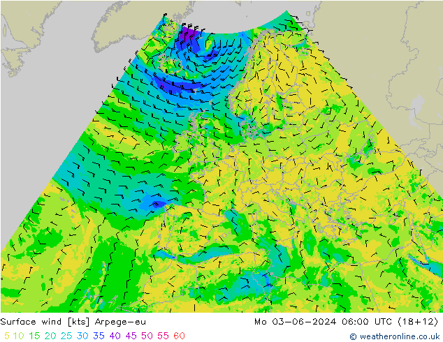 ветер 10 m Arpege-eu пн 03.06.2024 06 UTC