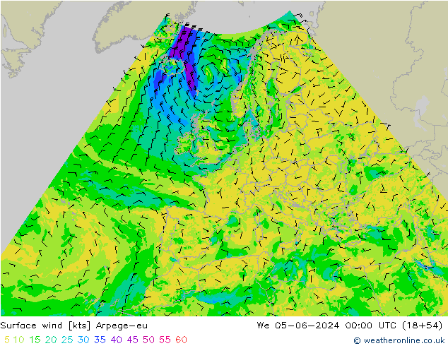 Surface wind Arpege-eu St 05.06.2024 00 UTC