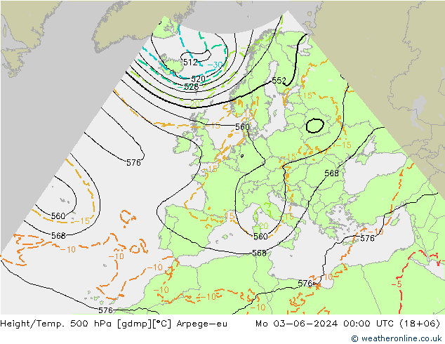 Height/Temp. 500 hPa Arpege-eu 星期一 03.06.2024 00 UTC