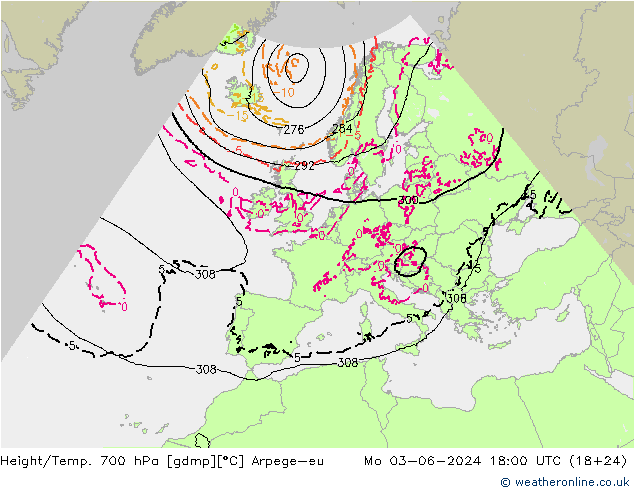 Geop./Temp. 700 hPa Arpege-eu lun 03.06.2024 18 UTC