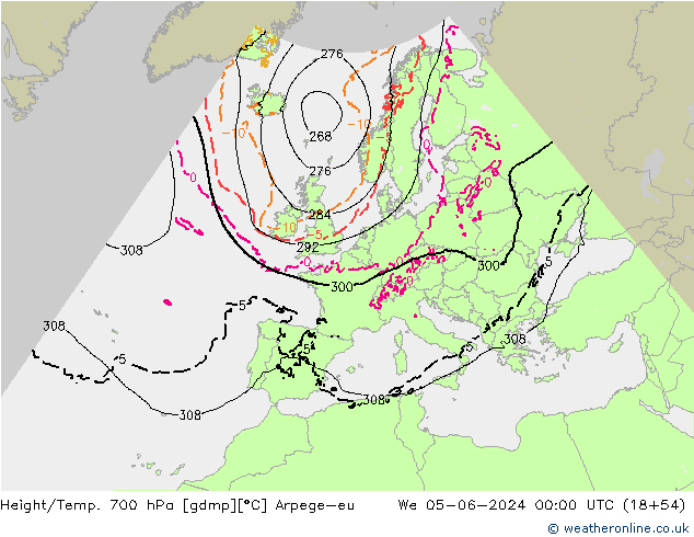 Height/Temp. 700 hPa Arpege-eu śro. 05.06.2024 00 UTC