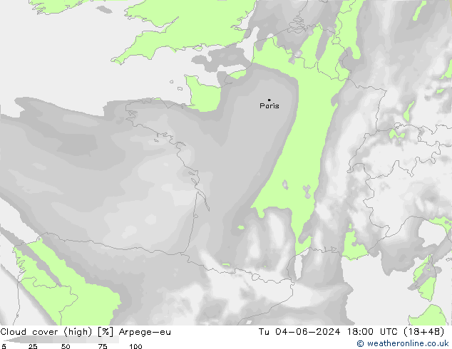 vysoký oblak Arpege-eu Út 04.06.2024 18 UTC