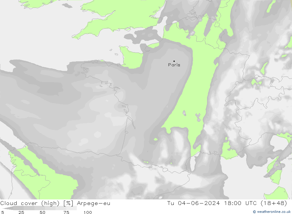 vysoký oblak Arpege-eu Út 04.06.2024 18 UTC