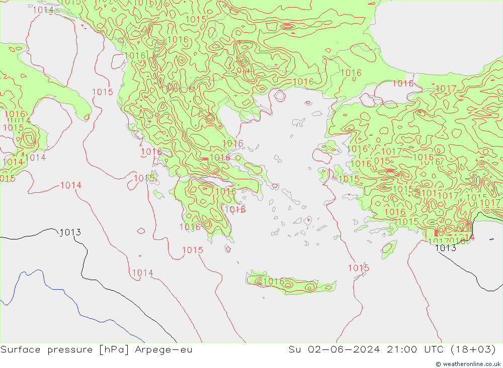 Surface pressure Arpege-eu Su 02.06.2024 21 UTC