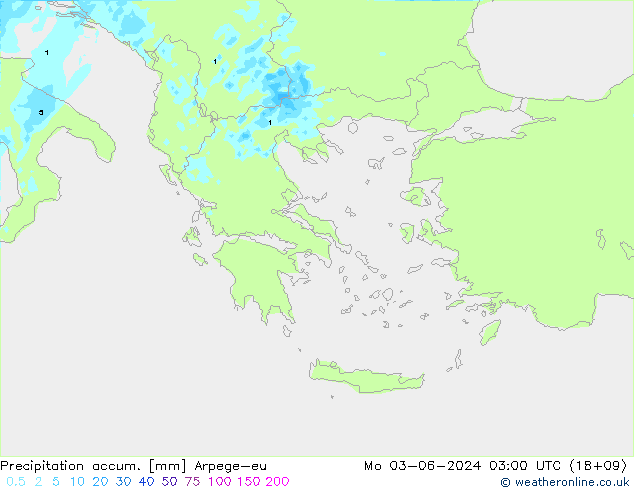 Precipitation accum. Arpege-eu Seg 03.06.2024 03 UTC