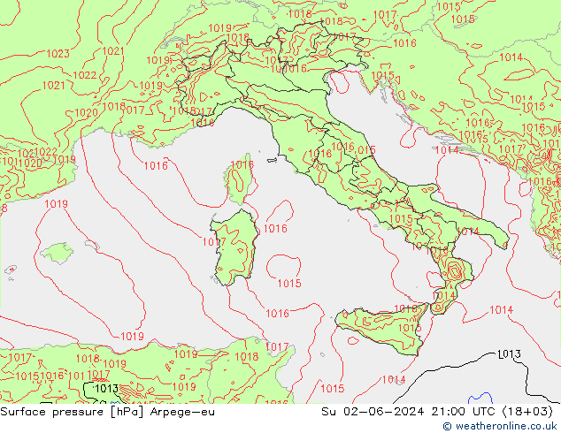 Surface pressure Arpege-eu Su 02.06.2024 21 UTC