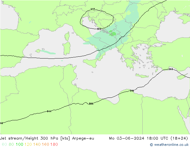 Jet stream/Height 300 hPa Arpege-eu Po 03.06.2024 18 UTC