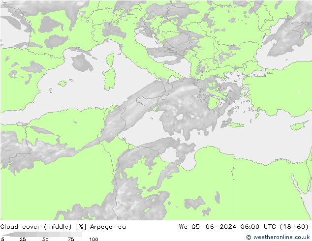 Wolken (mittel) Arpege-eu Mi 05.06.2024 06 UTC