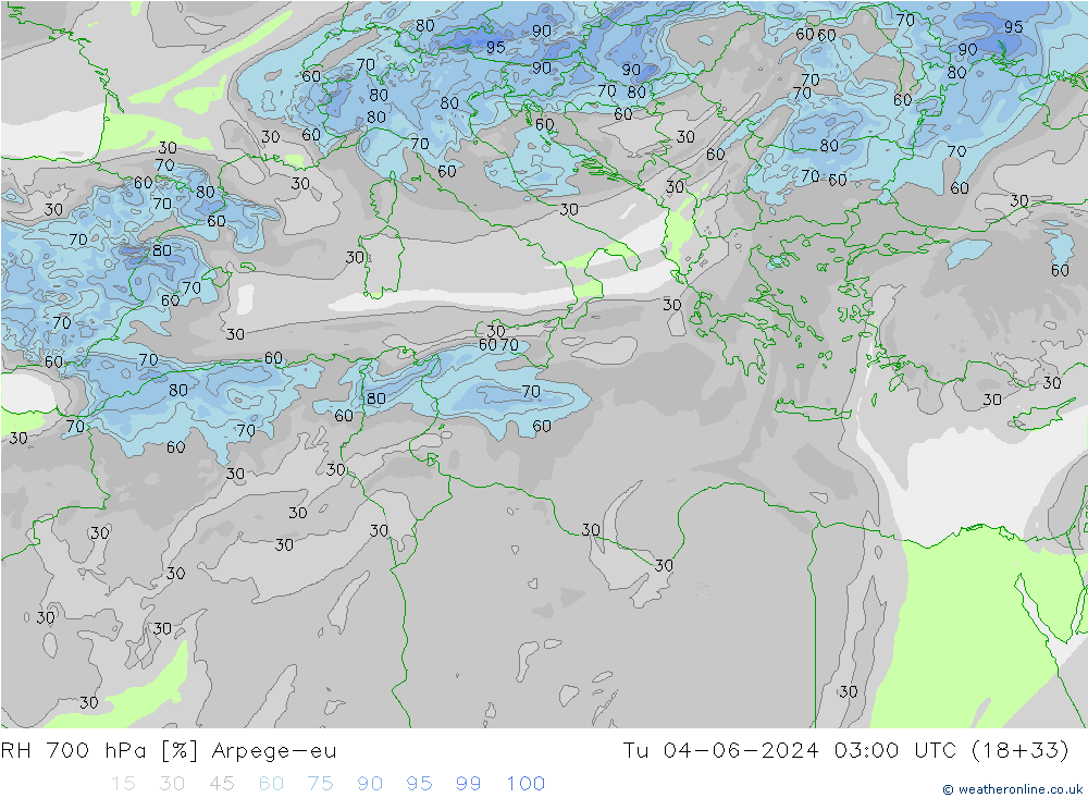 RH 700 hPa Arpege-eu Di 04.06.2024 03 UTC