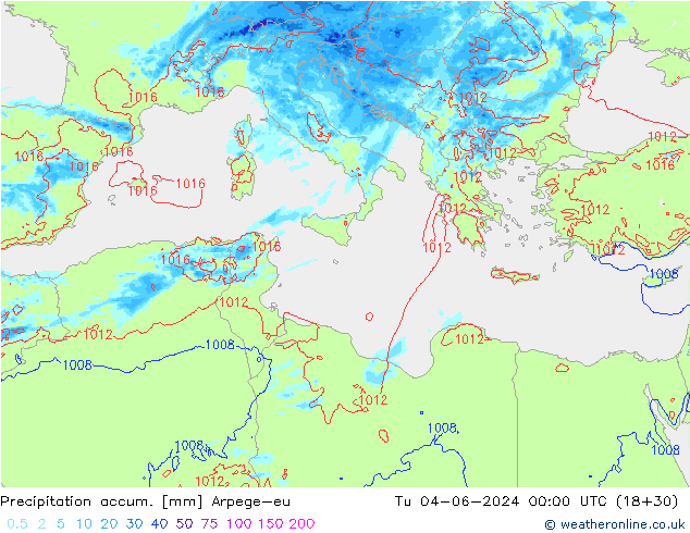 Precipitation accum. Arpege-eu mar 04.06.2024 00 UTC