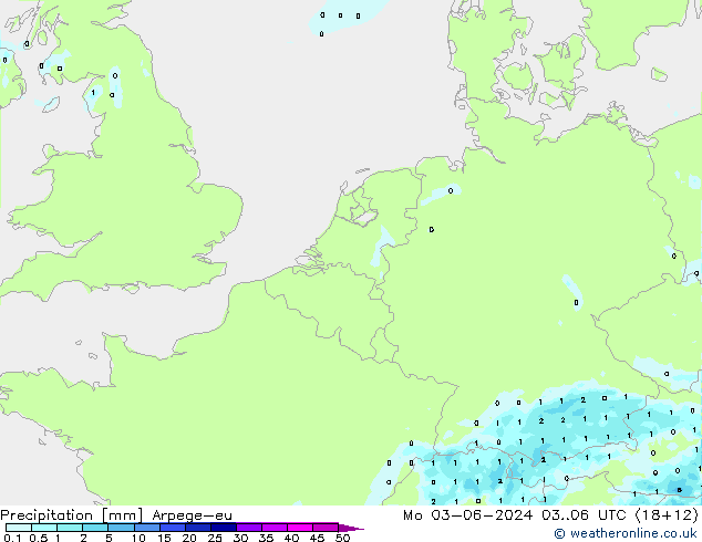 Niederschlag Arpege-eu Mo 03.06.2024 06 UTC