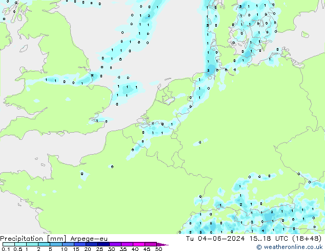Precipitation Arpege-eu Tu 04.06.2024 18 UTC